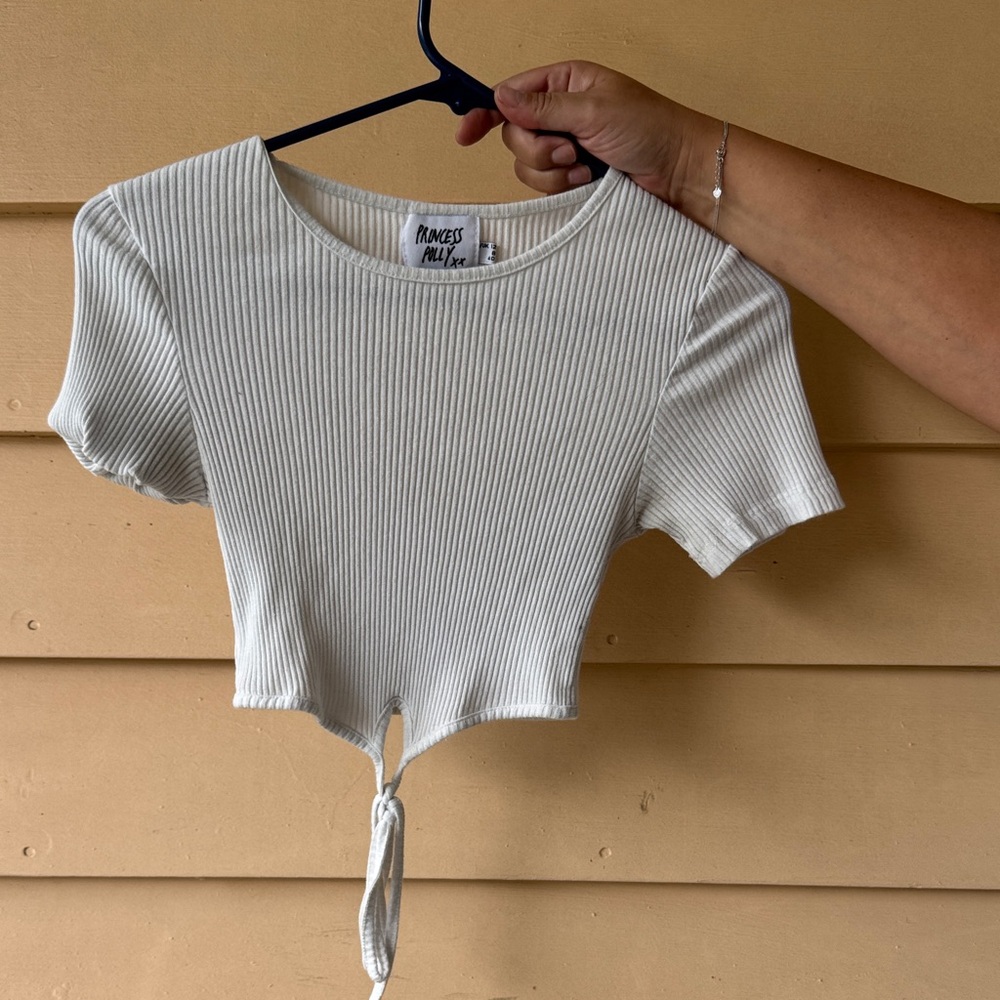 Princess Polly Ribbed Cream Crop Top